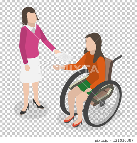 3D Isometric Flat  Illustration of Hiring People With Disabilities. Item 1 121036397