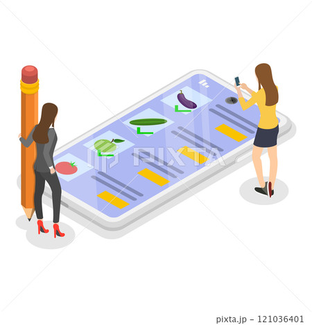 3D Isometric Flat  Illustration of Vegetables Buying. Item 1 121036401