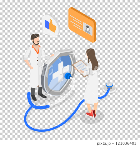 3D Isometric Flat  Illustration of Health Insurance Scene Set. Item 1 121036403
