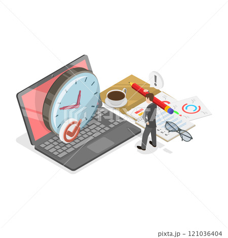 3D Isometric Flat  Illustration of Time Management. Item 1 121036404
