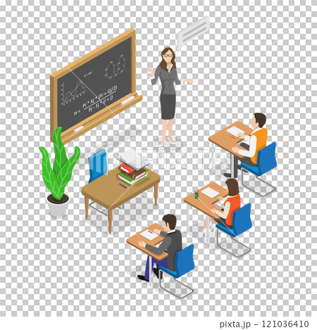 3D Isometric Flat  Illustration of Hybrid or Blended Learning. Item 1 121036410
