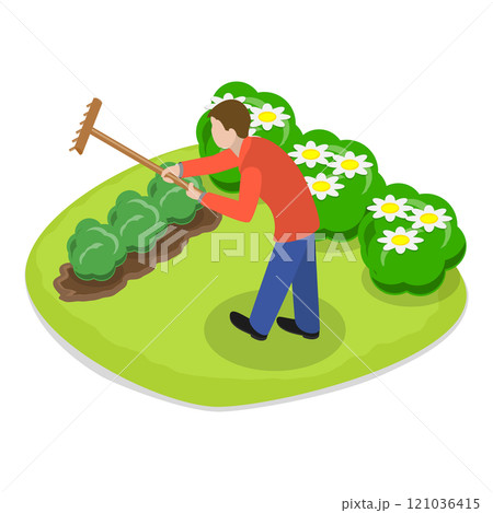 3D Isometric Flat Set of Garden Tools And People. Item 9 3D Isometric Flat Set of Garden Tools And People. Item 9 121036415