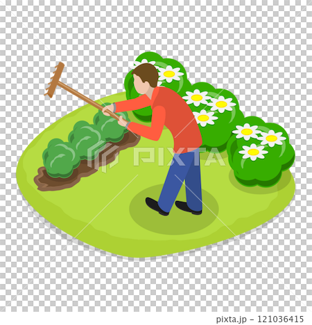 3D Isometric Flat Set of Garden Tools And People. Item 9 3D Isometric Flat Set of Garden Tools And People. Item 9 121036415