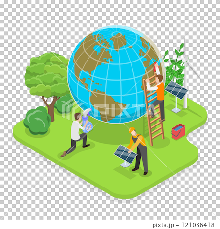 3D Isometric Flat  Illustration of Carbon Footprint Reduction. Item 3 121036418