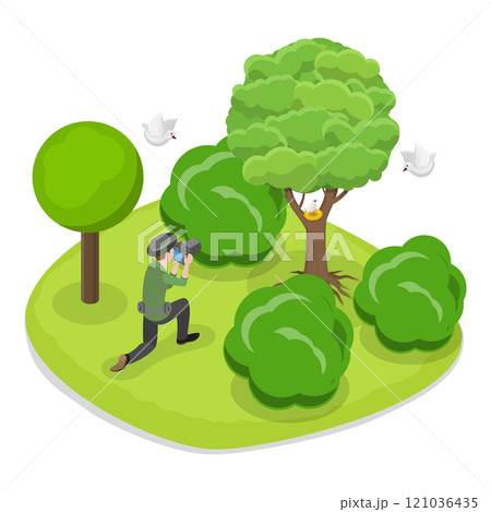 3D Isometric Flat  Illustration of Ornithology. Item 2 121036435