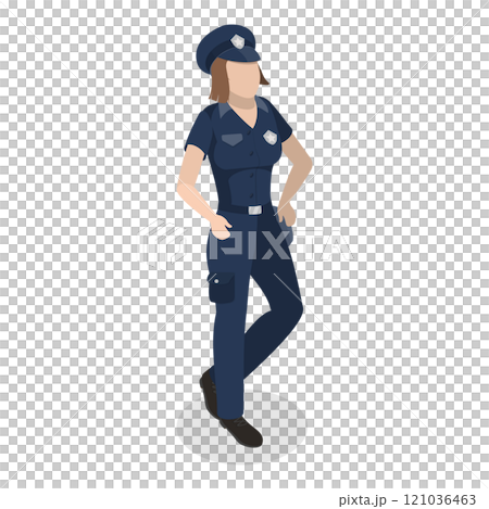 3D Isometric Flat  Illustration of Female Police Officer. Item 1 121036463