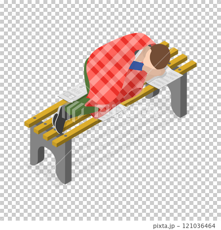 3D Isometric Flat  Set of Homeless People. Item 4 121036464