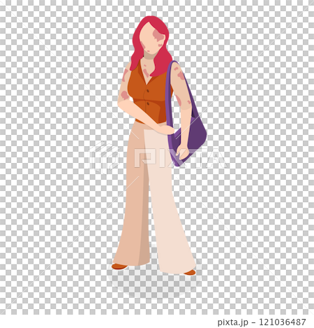 3D Isometric Flat  Set of Happy People with Vitiligo. Item 5 121036487