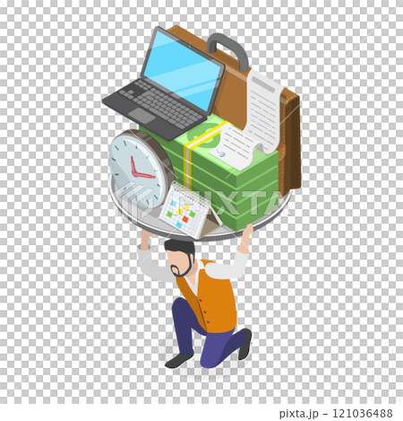 3D Isometric Flat  Set of Tired People. Item 4 121036488