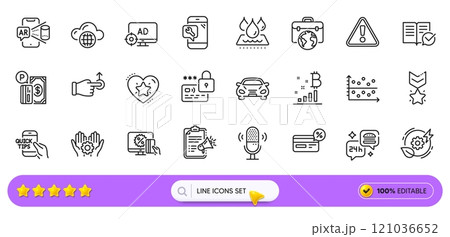 Winner medal, Food delivery and Approved documentation line icons for web app. Pack of Waterproof, Online shopping, Employee hand pictogram icons. Warning, Augmented reality, Lock signs. Vector 121036652