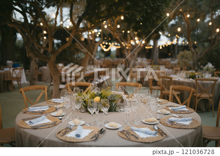 General view of the banquet where a wedding is held 121036728