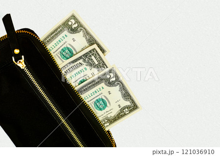 Purse, wallet with money.Banknotes one, two dollars.Handbag,clutch Purse, wallet with money.Banknotes one, two dollars.Handbag,clutch 121036910