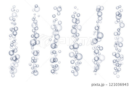 Underwater fizzing bubbles, soda or champagne carbonated drink, sparkling water. Effervescent drink. 121036943