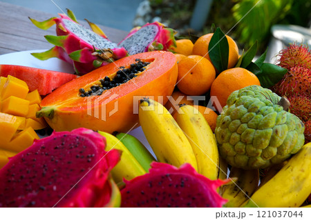 Fresh fruits.Assorted fruits colorful clean eating,Fruit background Fresh fruits.Assorted fruits colorful clean eating,Fruit background 121037044
