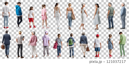 A collection of cutouts of people from behind (with transparent background) 121037217