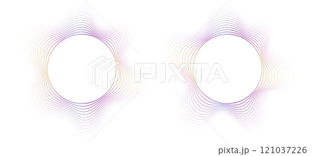 Round sound wave frames, circular lines pattern, radial curvy shapes, geometric concentric design. 121037226