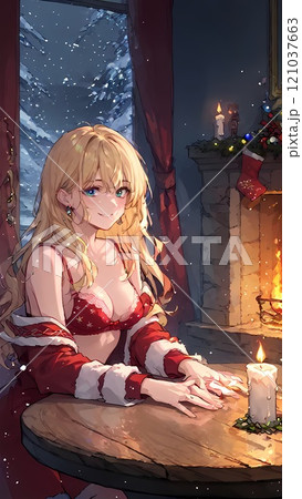 クリスマスのコスチュームを着ている若い女性 121037663