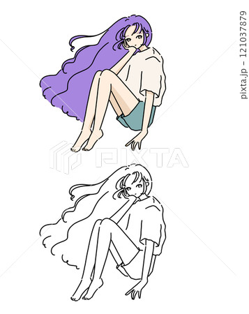 座っている女性イラスト 121037879