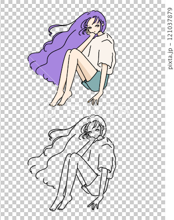 座っている女性イラスト 121037879