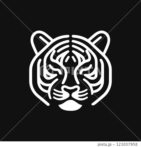 Tiger head icon in simple minimalist style. Abstract wild animal logo design Tiger head icon in simple minimalist style. Abstract wild animal logo design 121037958