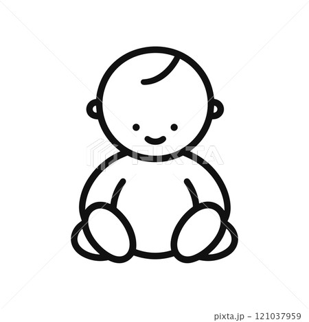 Cute baby sitting, simple line vector icon. Abstract small children logo in black and white colors Cute baby sitting, simple line vector icon. Abstract small children logo in black and white colors 121037959