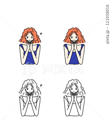 驚いている女性の上半身イラスト 121038018