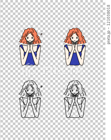 驚いている女性の上半身イラスト 121038018