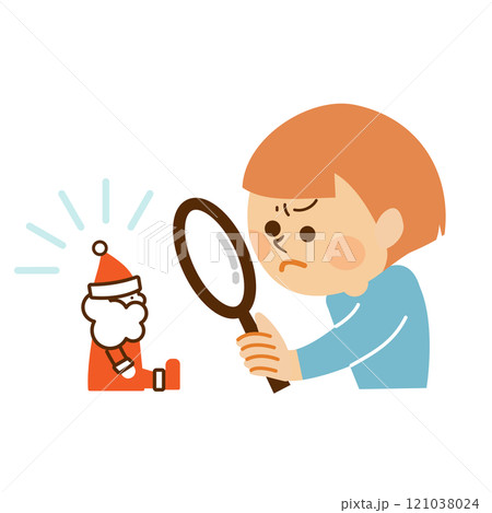 サンタクロースを信じる　疑問を持つ子供　かわいいイラスト素材 121038024