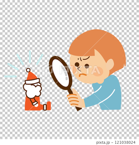 サンタクロースを信じる　疑問を持つ子供　かわいいイラスト素材 121038024