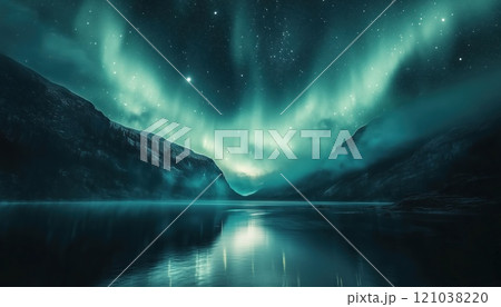 Breathtaking Display Of The Aurora Borealis Northern Lights Illuminating The Sky Above A Canadian Lake. Spectacular Natural Phenomenon. 121038220