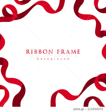 シンプルな赤いリボンのフレーム。 クリスマスをイメージした枠の背景素材。 シンプルな赤いリボンのフレーム。 クリスマスをイメージした枠の背景素材。 121038331
