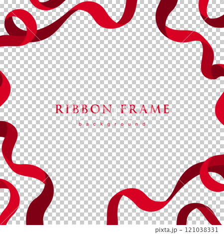 シンプルな赤いリボンのフレーム。 クリスマスをイメージした枠の背景素材。 シンプルな赤いリボンのフレーム。 クリスマスをイメージした枠の背景素材。 121038331