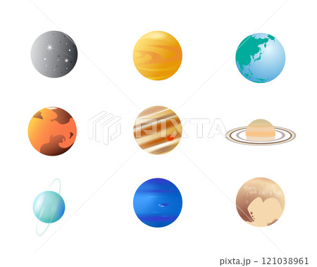 シンプルでカラフルな太陽系惑星のイラストセット 121038961