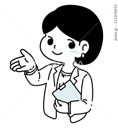 スーツ姿で説明する女性 121039455