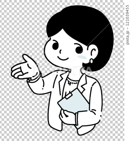スーツ姿で説明する女性 121039455