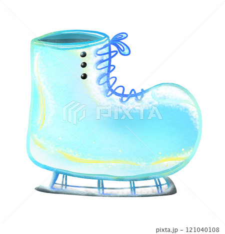 Single ice staking shoe illustration, cartoon blue ice skate isolated textured drawing 121040108