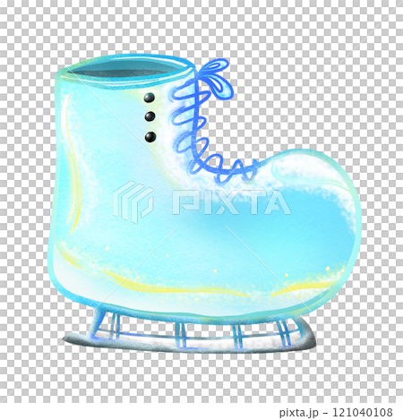 Single ice staking shoe illustration, cartoon blue ice skate isolated textured drawing 121040108