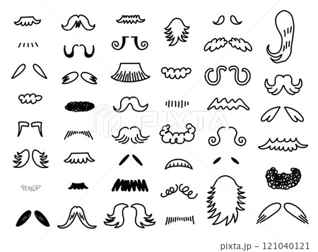 様々な手描きのヒゲアイコンセット 線画イラスト 様々な手描きのヒゲアイコンセット 線画イラスト 121040121