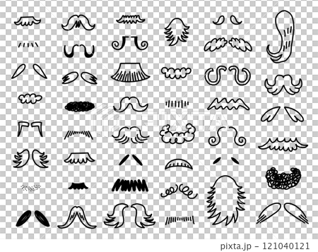 様々な手描きのヒゲアイコンセット 線画イラスト 様々な手描きのヒゲアイコンセット 線画イラスト 121040121