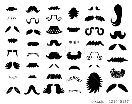 様々な手描きのヒゲアイコンセット　モノトーン 121040127