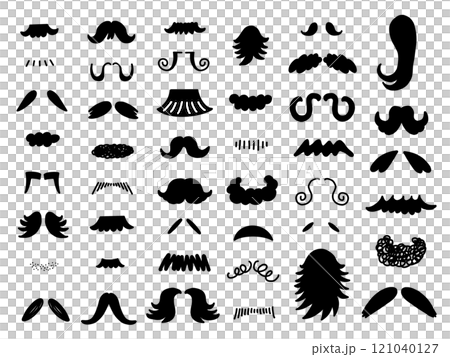 様々な手描きのヒゲアイコンセット　モノトーン 121040127