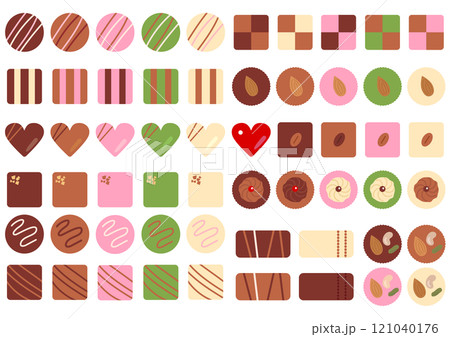 カラフルでシンプルなチョコレートのイラストセット カラフルでシンプルなチョコレートのイラストセット 121040176