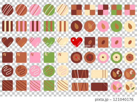 カラフルでシンプルなチョコレートのイラストセット カラフルでシンプルなチョコレートのイラストセット 121040176