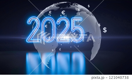 「2025」、デジタルマトリックスの背景、技術的な雰囲気を伴うグローバルなイノベーションのテーマ 121040738