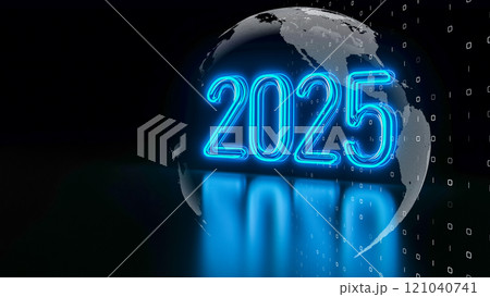 「2025」、デジタルマトリックスの背景、技術的な雰囲気を伴うグローバルなイノベーションのテーマ 121040741