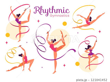 Rhythmic Rope Gymnastics Vector Illustration featuring a Female Rhythmic Gymnast Performing with a Rope in a Graceful Pose on a Flat Background Rhythmic Rope Gymnastics Vector Illustration featuring a Female Rhythmic Gymnast Performing with a Rope in a Graceful Pose on a Flat Background 121041452