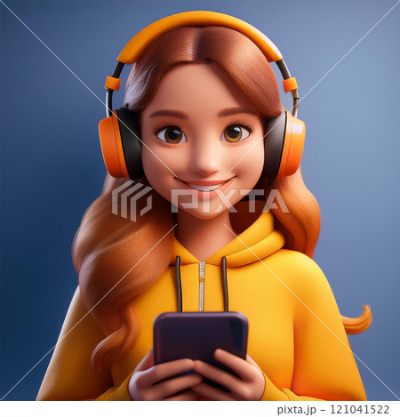 ヘッドフォンをしてスマホを持ってる女の子 121041522