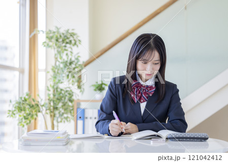 教育イメージ　勉強している女子高生 121042412