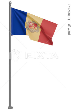 アンドラ公国のはためく国旗の3Dイラスト(正面) 121042677