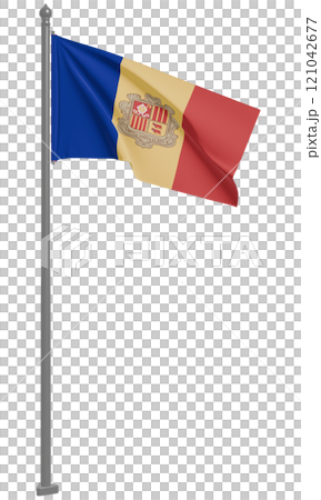 アンドラ公国のはためく国旗の3Dイラスト(正面) 121042677